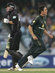 Mitchell Johnson dismisses Peter Fulton and New Zeaoland lose their second wicket, Australia v New Zealand, CB Series, 8th match, Perth, January 28, 2007