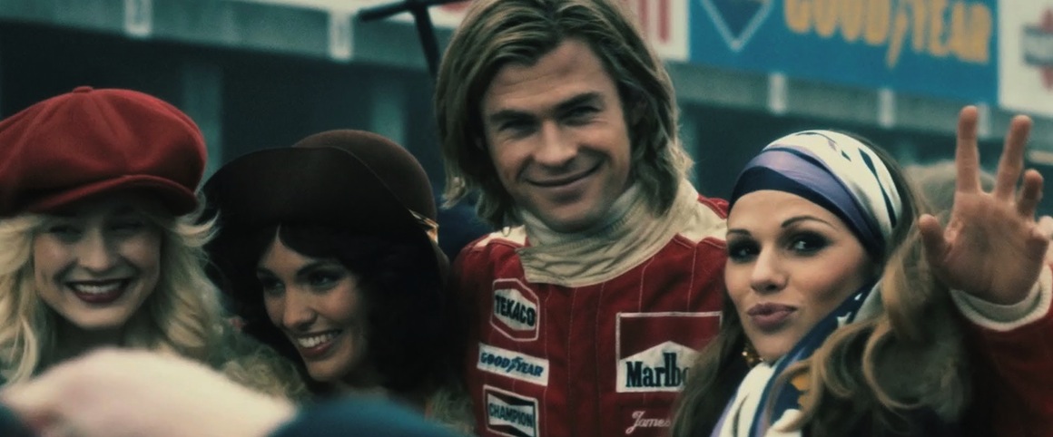 Chris Hemsworth as James Hunt in Ron Howard's Rush (2013).