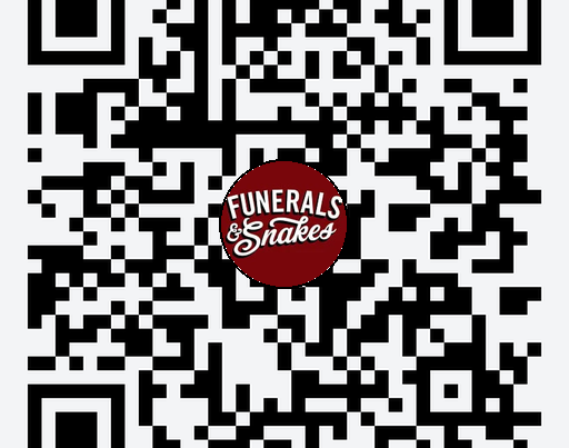 Scan the QR code to subscribe to the Funerals & Snakes newsletter.